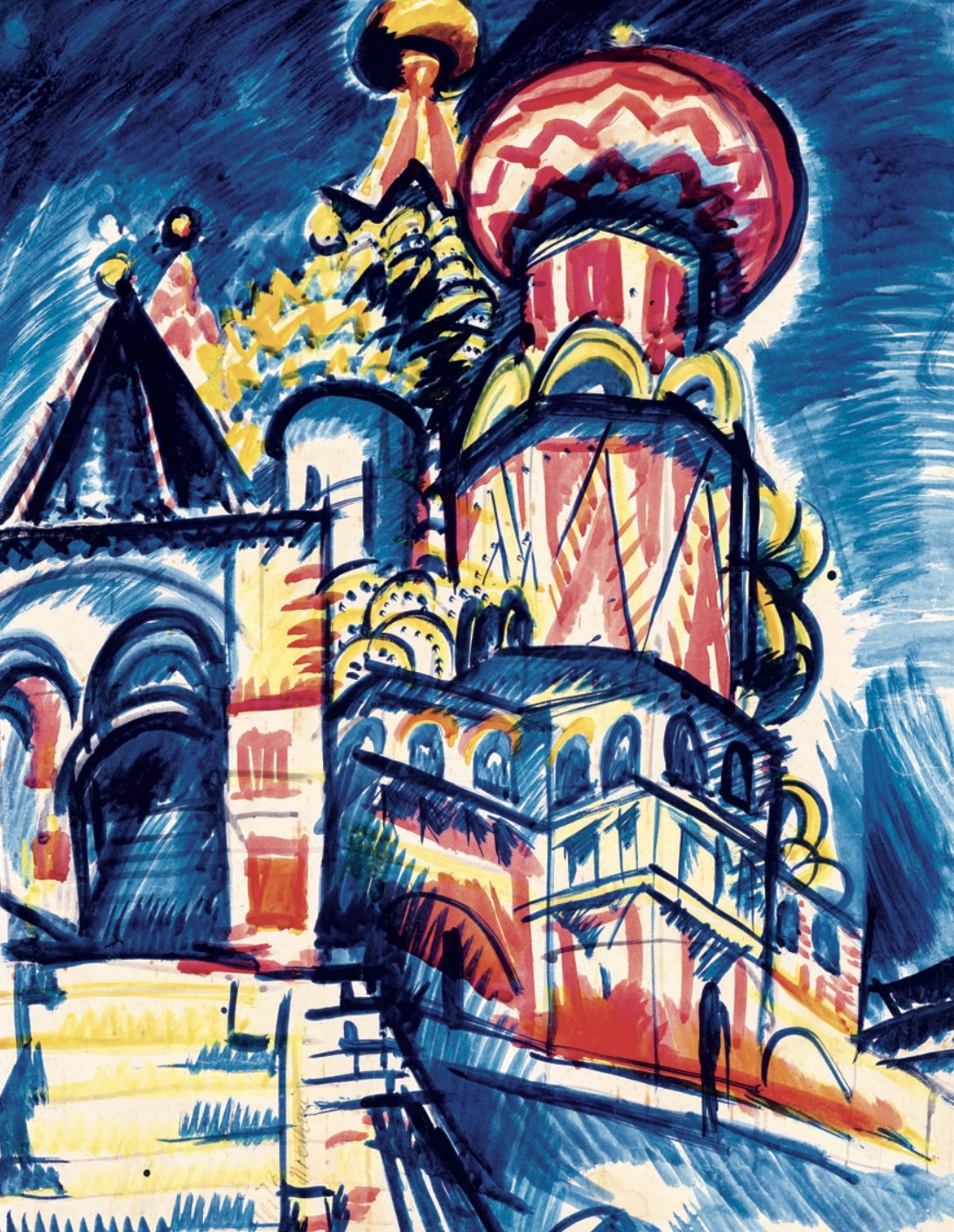 Uitz Béla: A moszkvai Vaszilij Blazsennij székesegyház, 1921, színes tus, papír, 58 × 44 cm, © Kieselbach Galéria és Aukciósház / HUNGART © 2022